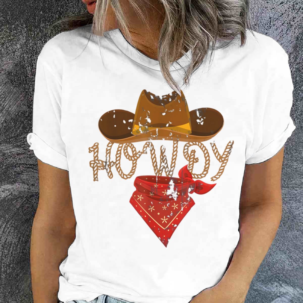 Retro Howdy Cowgirl Print Tshirts For Women Summer Short Sleeve Crew Neck Tshirt Vintage Graphic Tops Tie Dye Tshirts S