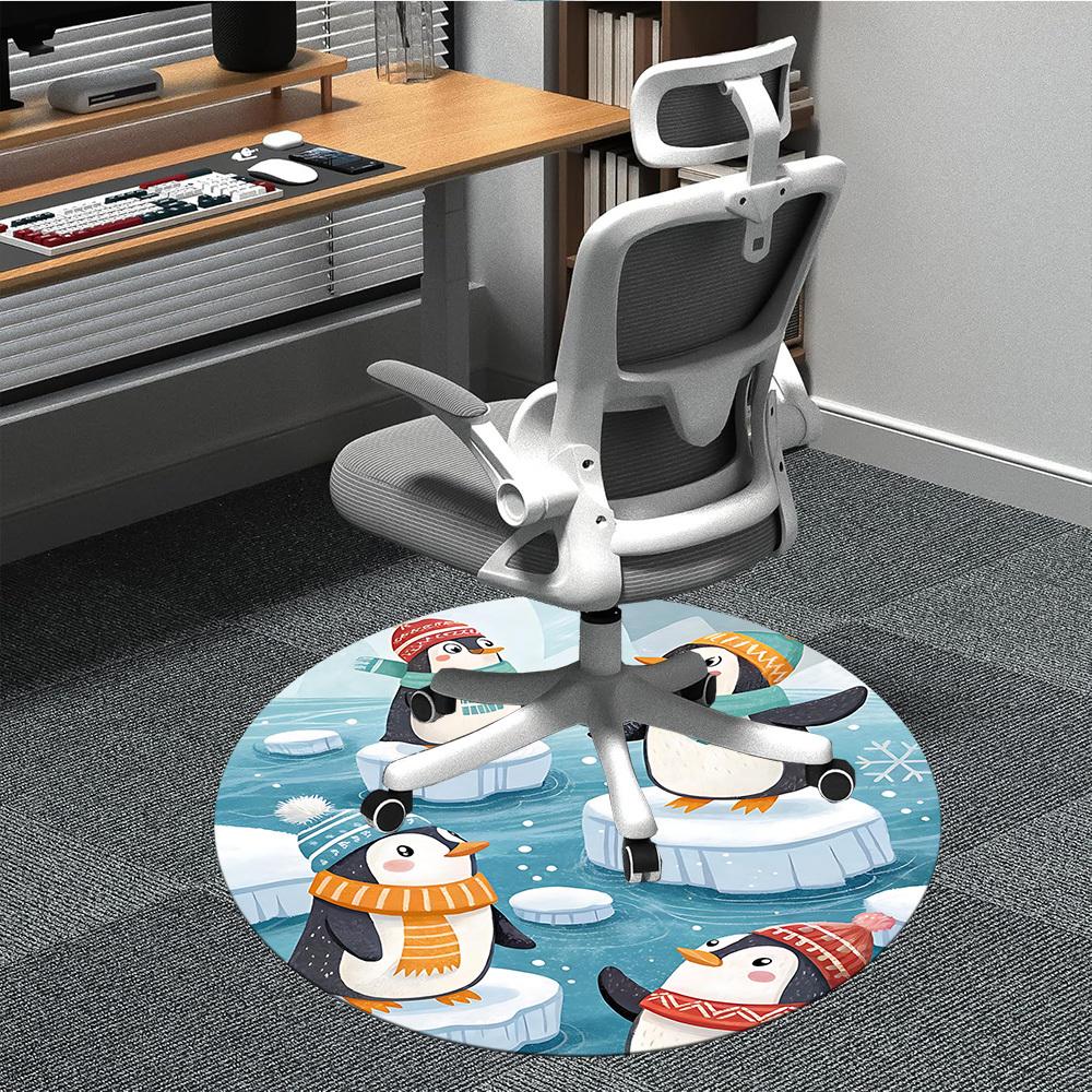 1PC Penguin Iceberg Pattern Office Round Area Rug, Indoor Mat Suitable For Office, Under Office Chairs Bedroom Living Room Home Decor, Room Deco 145