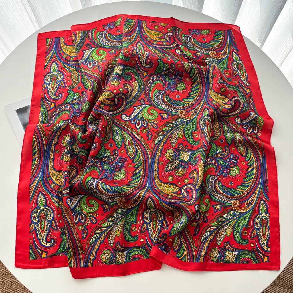Luxury Soft Stain Silk Square Scarf For Women Cashew Print Neck Shawl Warps Elegant Neckerchief Bandanas Hijab For Beach Travel