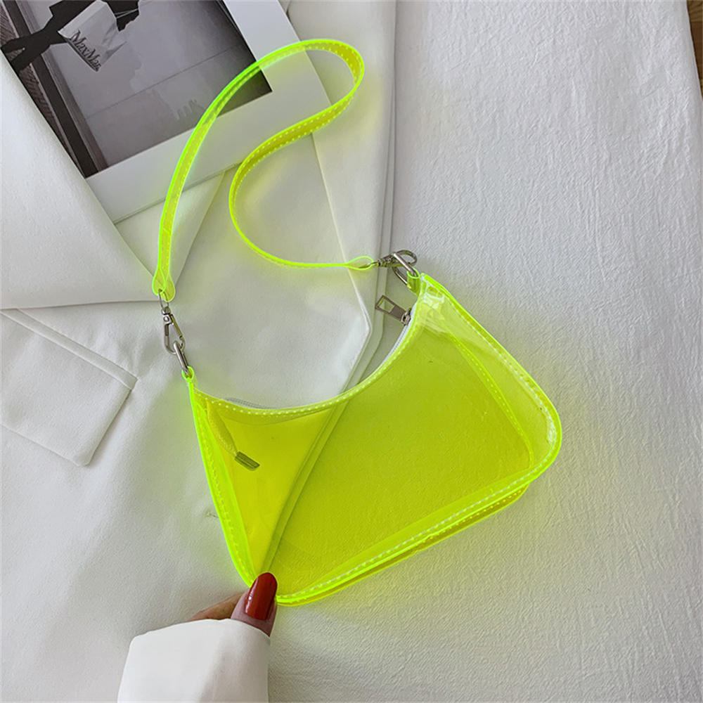 Fashion High Quality Pvc Handbag Transparent Eye-Catching Jelly Bag Zipper Multifunctional Simple Style Women'S Shoulder Bag New
