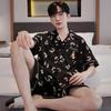 Herren Baumwoll-Cardigan Homewear Mode Nachtwäsche Kurze Ärmel Shorts Pyjama-Set Loungewear