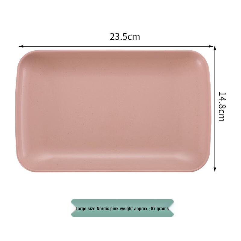 ZISIZ Large Nordic Pink Wheat Straw Divided Rectangular Serving Plate, 3-Pack