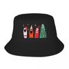 New Characters In a Drawing Dressed As Christmas Trees with Santa Hats Bucket Hat Streetwear Golf Cap Caps For Women Unisexs