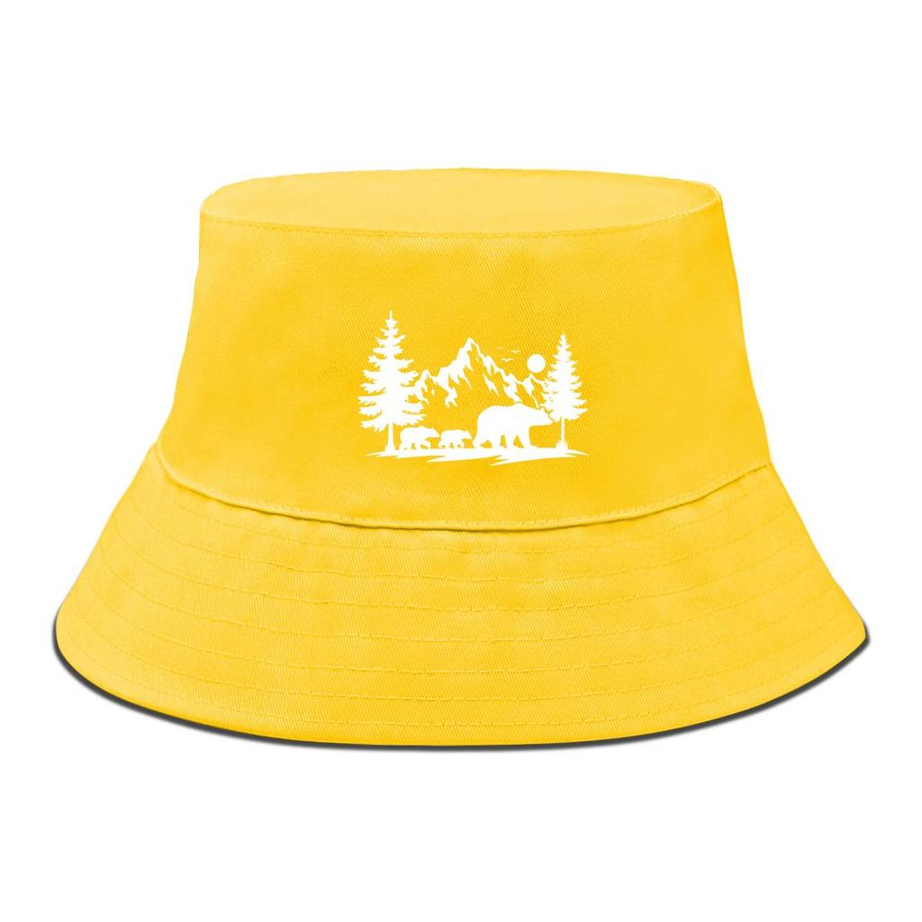 Bucket Hat With White Forest Mountains Print , Animal Fisherman Hat Solid Color Beach Simple Beach Cap