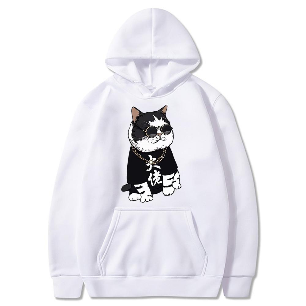 Cool and Cute Big Boss Cat Fun Print Autumn/Winter Women's Fashion Instagram Heavyweight Sweater Hooded Loose Long sleeved Coat