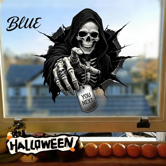 DIY Halloween Scene Props Grim Reaper Skull Static Window Clings Self-Adhesive Spooky Glass Waterproof PVC Decals Decals Stickers for Bedroom