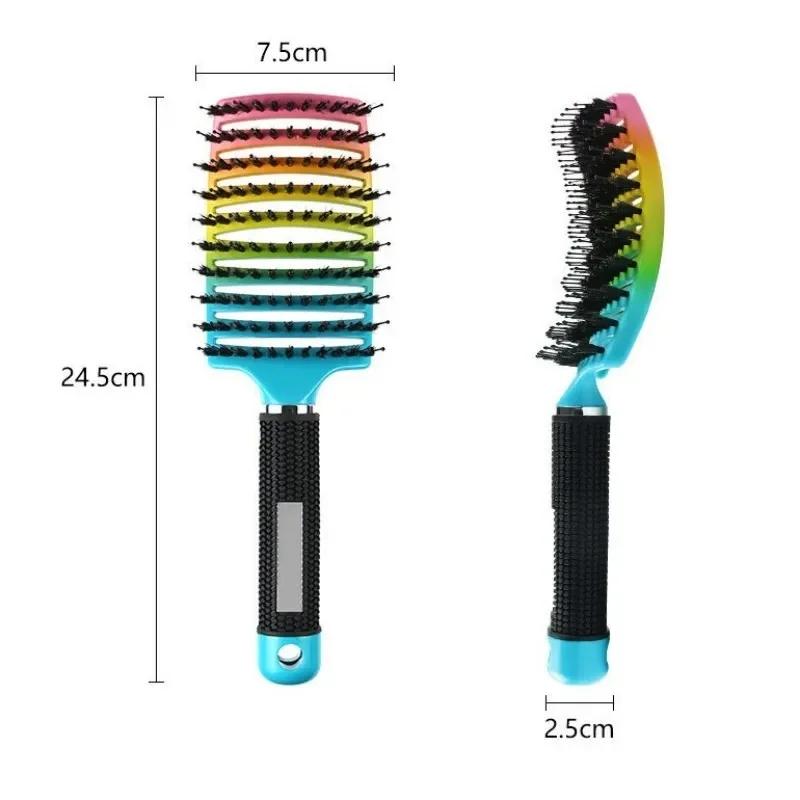 1pcs Detangling Curved Vented Boar Bristle Hair Brush Magic Scalp Massage Comb Hollow Out Anti-static for Wet Curly Hair Salon