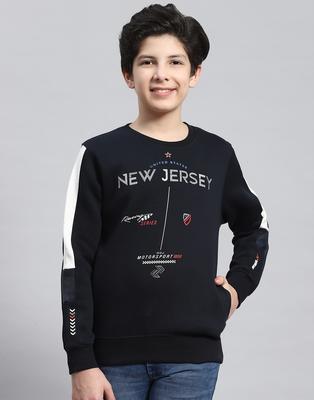Navy Printed Round Neck Sweatshirt