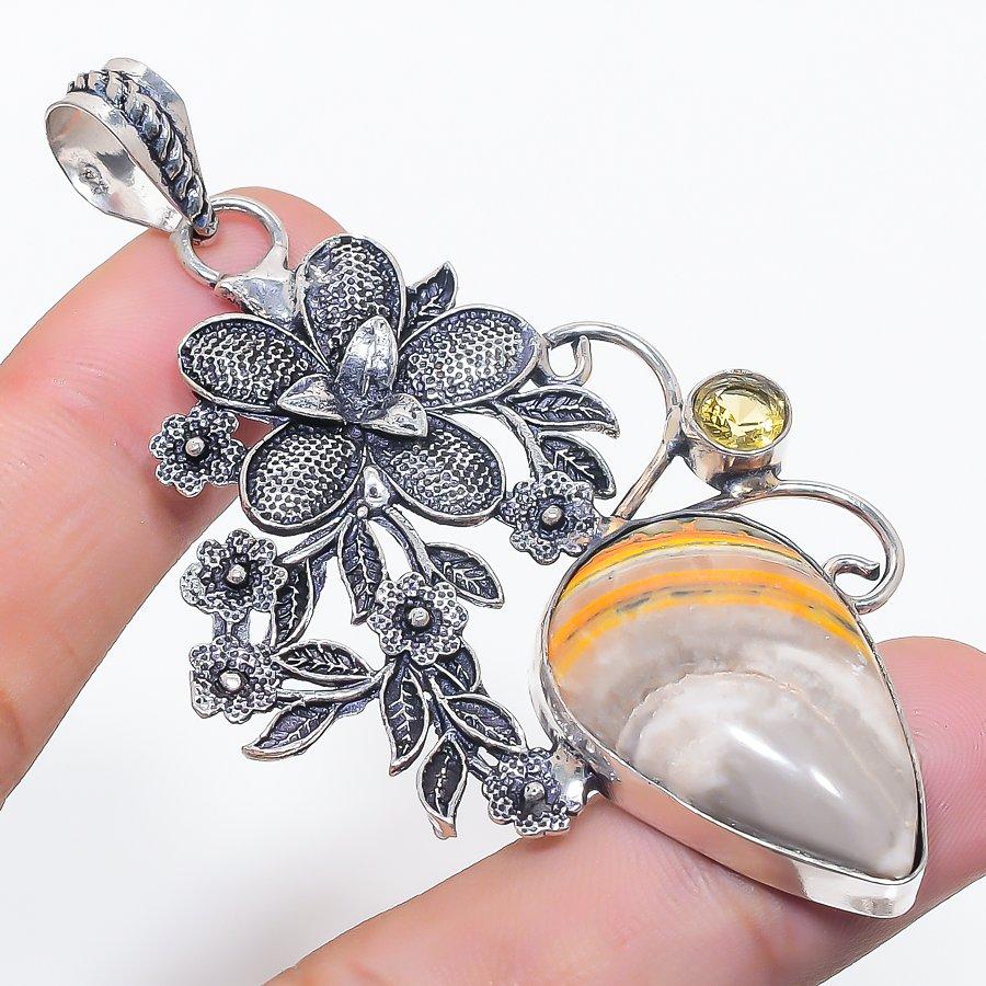 Bumble Bee Jasper Gemstone 925 Sterling Silver Jewelry Pendant 2.99"