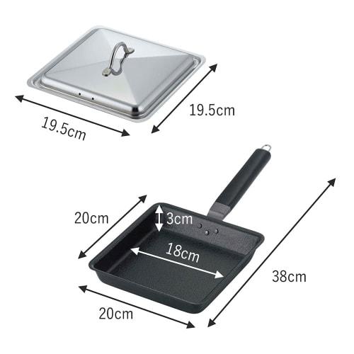 Shimomura Kihan Square Frying Pan, 20cm, with Lid, Made In Japan, Gas and Induction Compatible, Iron, Gyoza Pan, Perfect for Hamburgers and Steaks, No