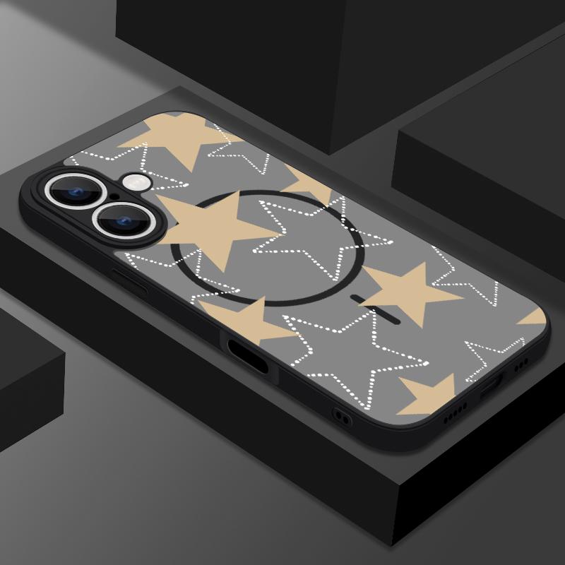 For iPhone 16 Pro Max 16E 15 14 Pro 13 Cover Stars Pattern Matte Clear Wireless Charge Shockproof Soft Edge for MagSafe Magnetic Phone Case