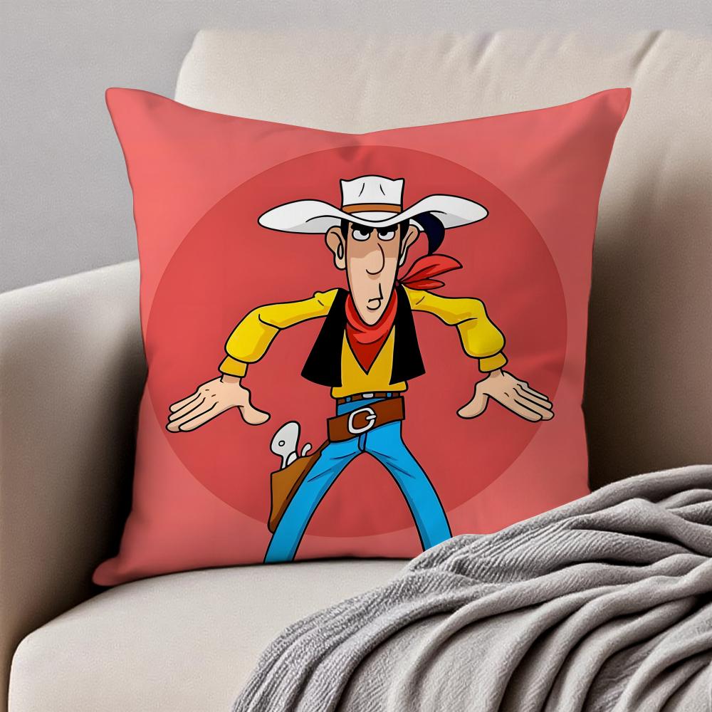 Classic Western Cartoon LLucky Luke Cushion Cover Pillowcase Antidustmite Invisible Zipper Short Plush Sofa Cushion