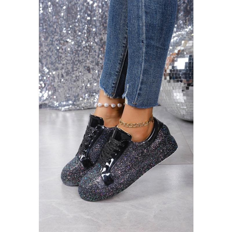 Tenisky Žena Boty Ležérní Tenisky na platformě Ženy Lesklé Bling Stříbrné Krásné prodyšné vulkanizované boty