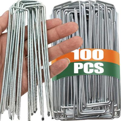 100/10PCS Garden Staples Heavy-duty Fence Tubing Stakes Sod Pins Galvanized Landscape Spike for Holding Lawn Barrier Ground Nail