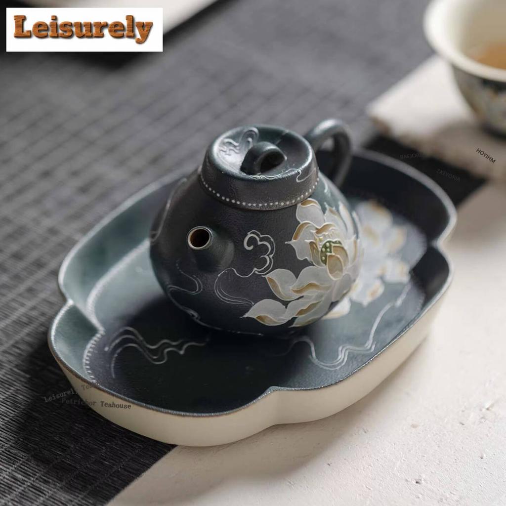11ml Auspicious Clouds Ink Lotus Teapot Antique Tea Infuser Pot Tea Making Kettle With Ball Hole Tableware Accessories Ornaments