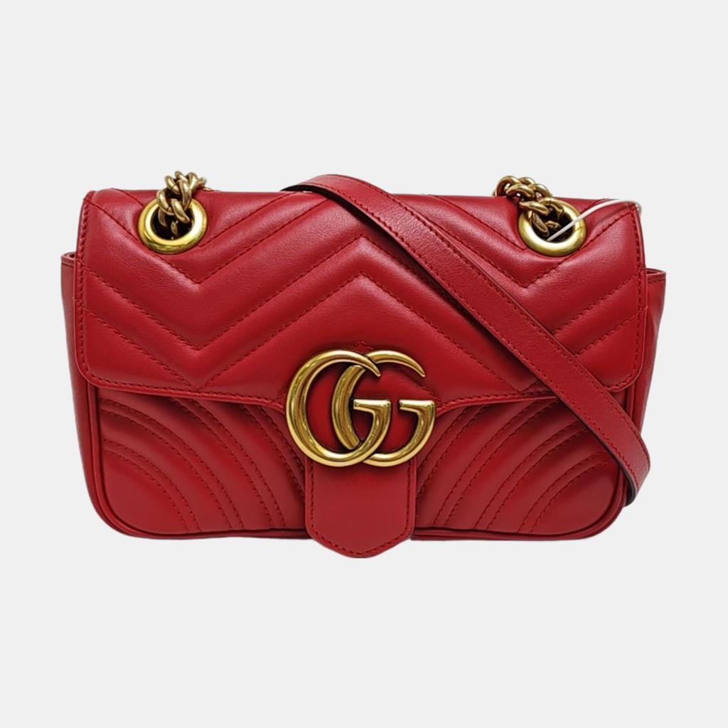 [Pre-Owned] Gucci GG Marmont Matelassé Mini Bag 'Red' - Very Good #125JZIB