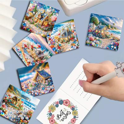 6 Stück Ozean DIY Diamantmalerei Karte Strassmalerei Karten-Set Diamantmalerei Grußkarte für Familie Freunde Geschenk