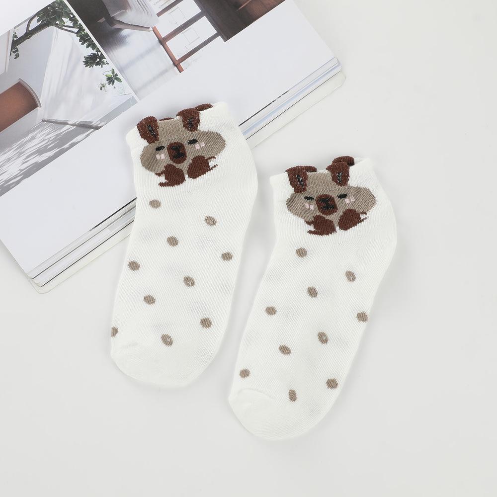 5 Pairs Cute Capybara Women'S Knee-Length Socks, Cartoon Knit Fabric, Summer Thin Low Cut Japanese Style Socks,