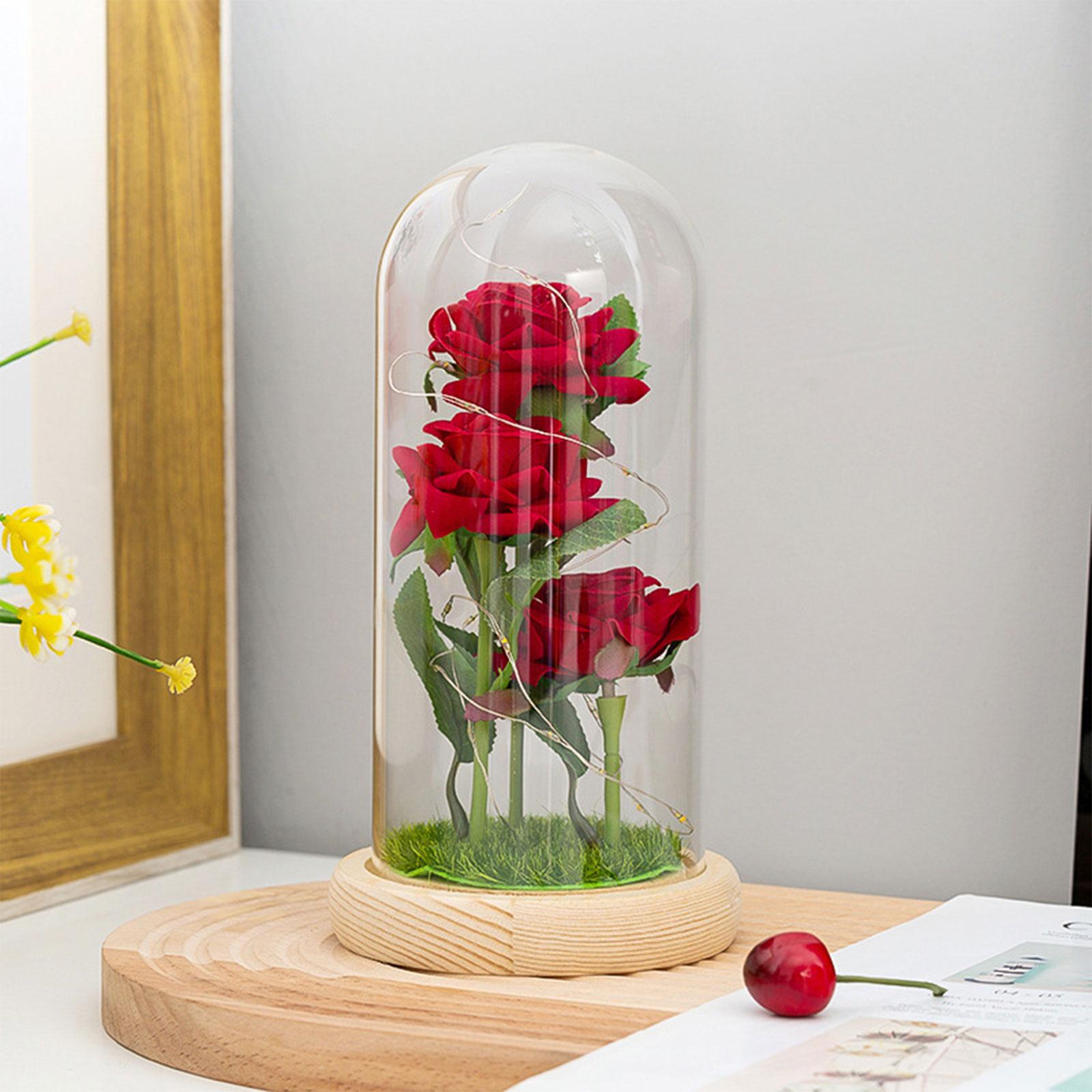 

Искусственная светодиодная светящаяся цветочная роза с листьями купол стеклянная крышка орнамент