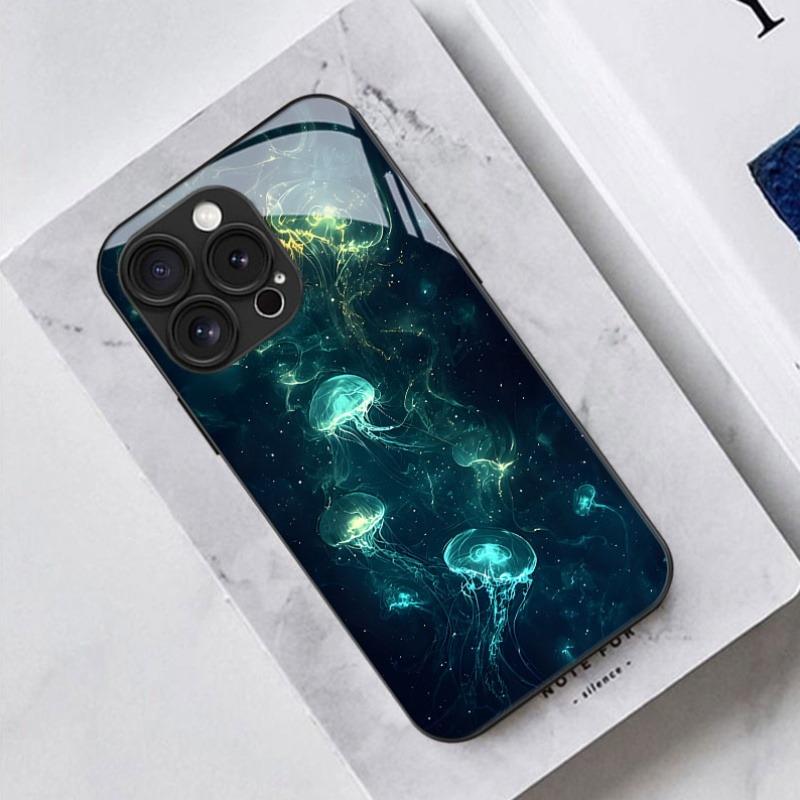 Deep Sea Fluorescent Jellyfish Tempered Glass Phone Case For Samsung Galaxy S23 S24 S25 S26 Ultra Plus FE Shockproof Cover