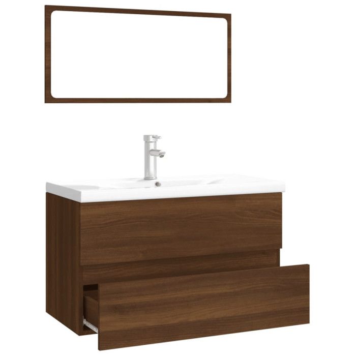 VidaXL Bathroom Furniture Under Sink Cabinet Mirror Vanity Cabinet Storage Cabinet Interior Oak Brown Wood 3120350