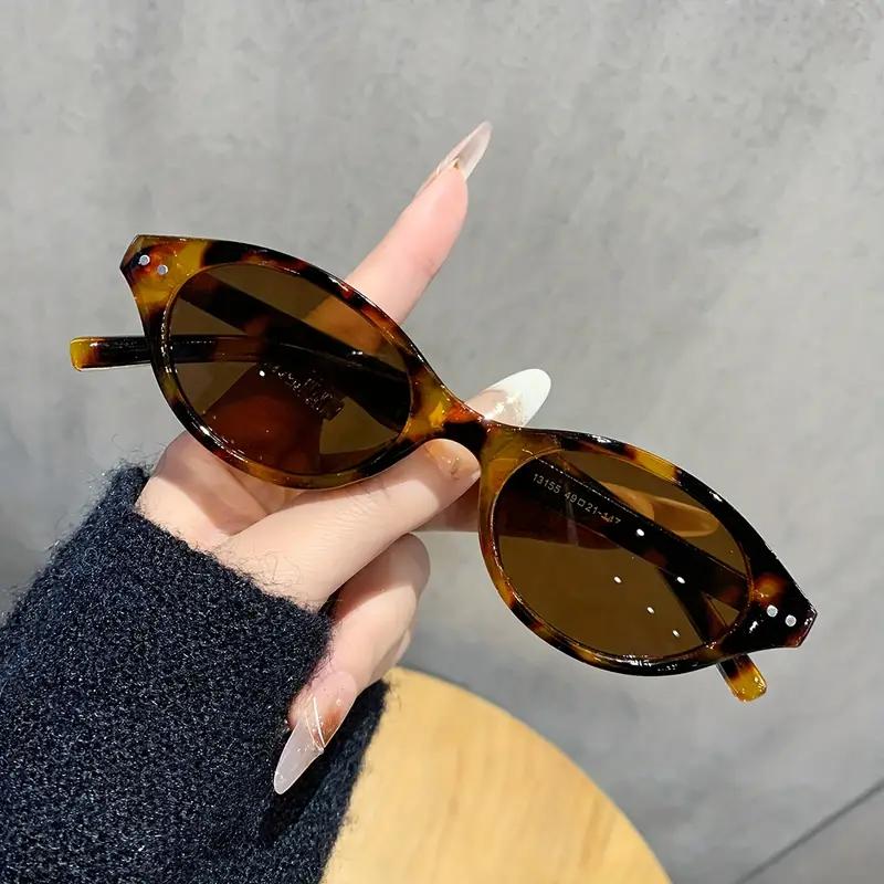 Retro Small Oval Sunglasses Women Brand Design Rivet Leopard Tortoise Shell Sun Glasses Outdoor Shades Female UV Oculos De Sol