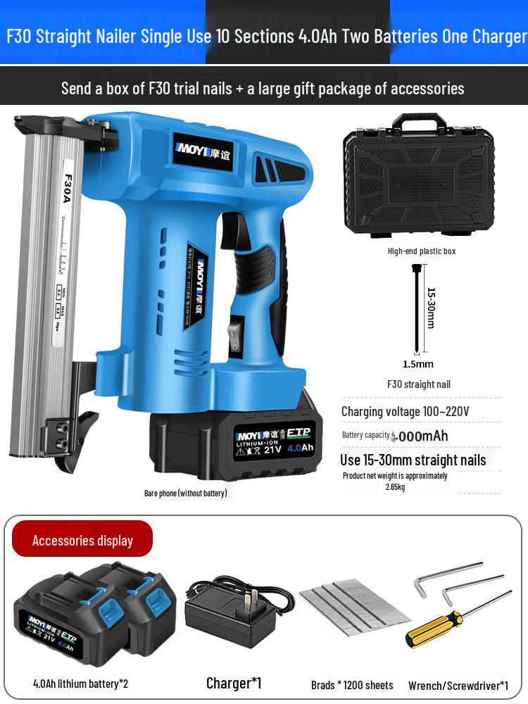 Rechargeable Electric Nail Gun, F30 Brad Nailer & Stapler, with Lithium Battery for Woodworking.