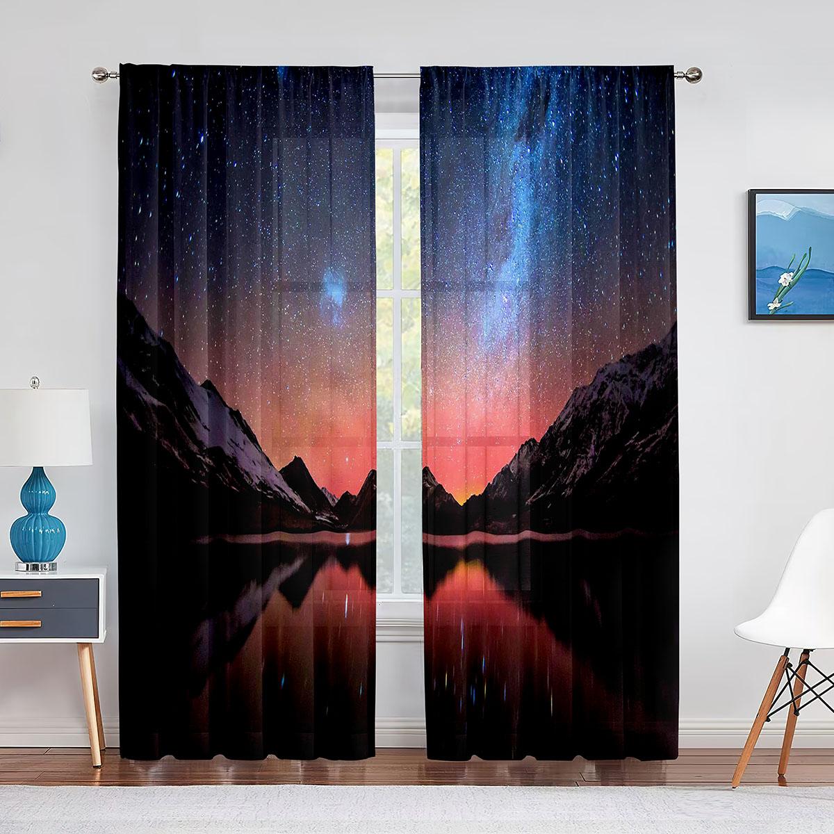 

Aurora Above The Mountains Nature Scenery Тюль Шторы для гостиной Спальня Роскошные вуали Балдахин Прозрачные шторы для кухни 1 PCS W100XH250cm&Rod Pocket