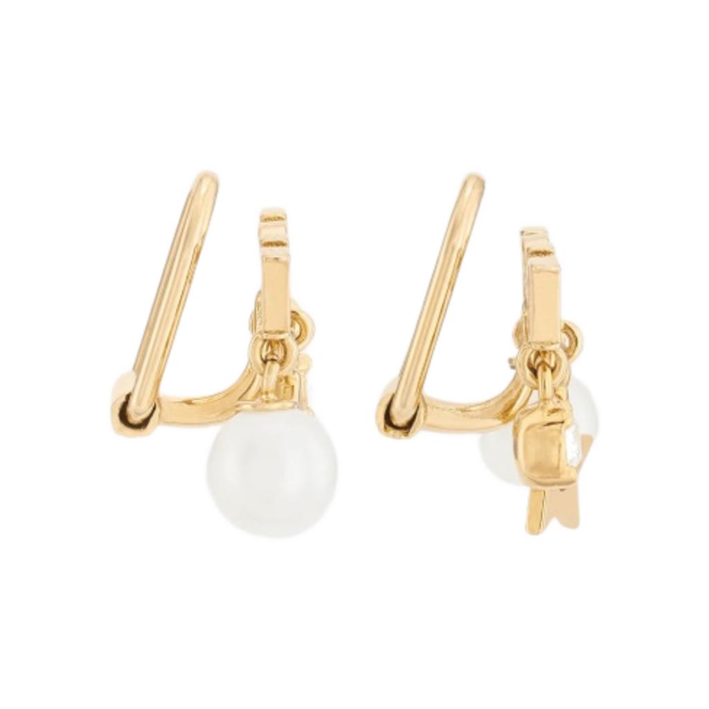 Dior Weißer Perlkristall Logo Gold Clip 925 Silber Ohrclips Unisex Ohrclips E1680DVORS_D301