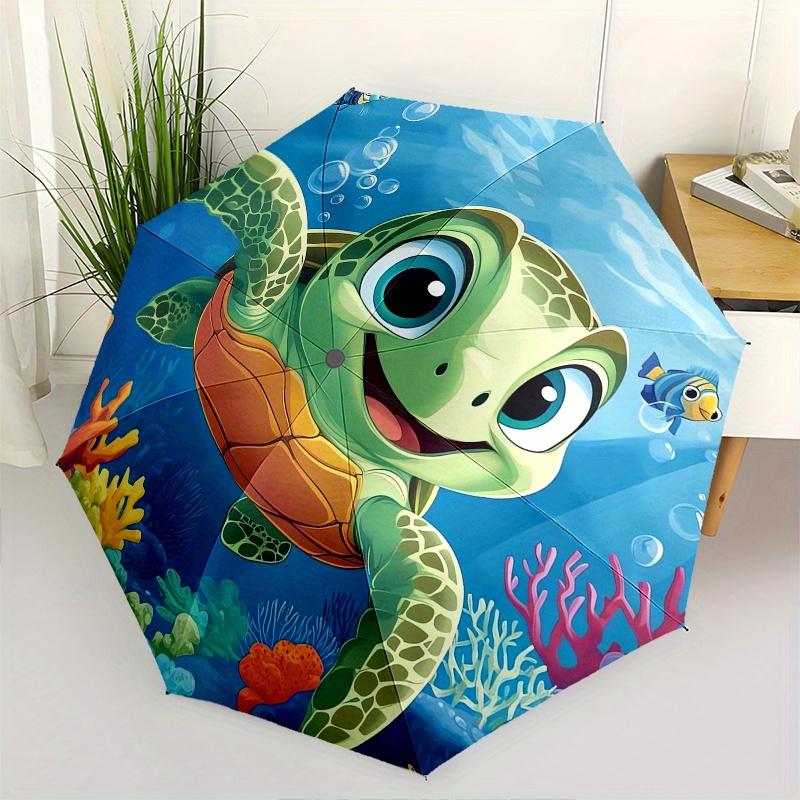 

Sea turtle, Coral reef Automatic Folding Umbrella 8 Ribs, Durable Iron Frame, Bright Color Pattern Compact Travel Umbrella, Suitable for Ou