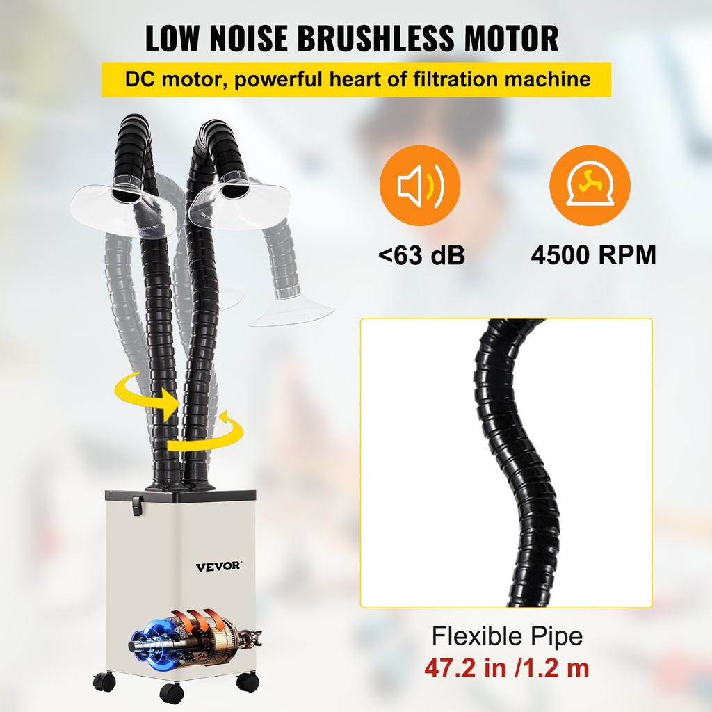 VEVOR Solder Fume Extractor, 150W 106 CFM Smoke Absorber, 3-Stage Filters 3 Speed with a Hose for Soldering, Laser Engraving and DIY Welding