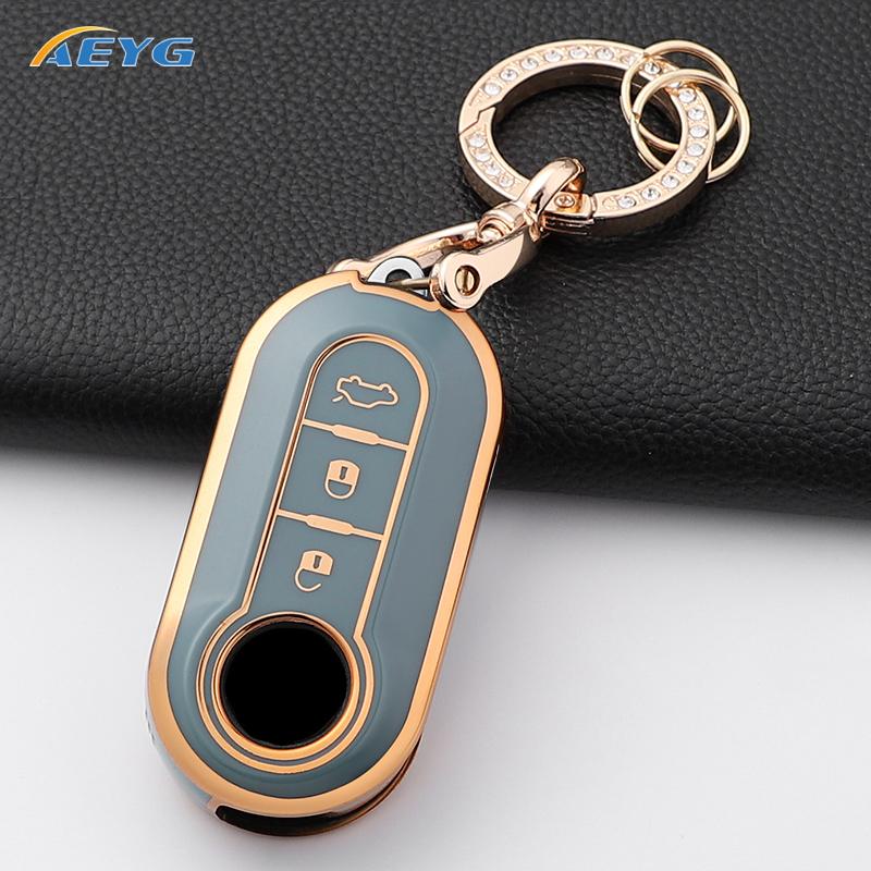 Car Key Case Cover for Fiat 500 Ducato Panda 500L Punto Lancia Musa for Citroen Car Keyring Luxury Keychain Interior Accessories