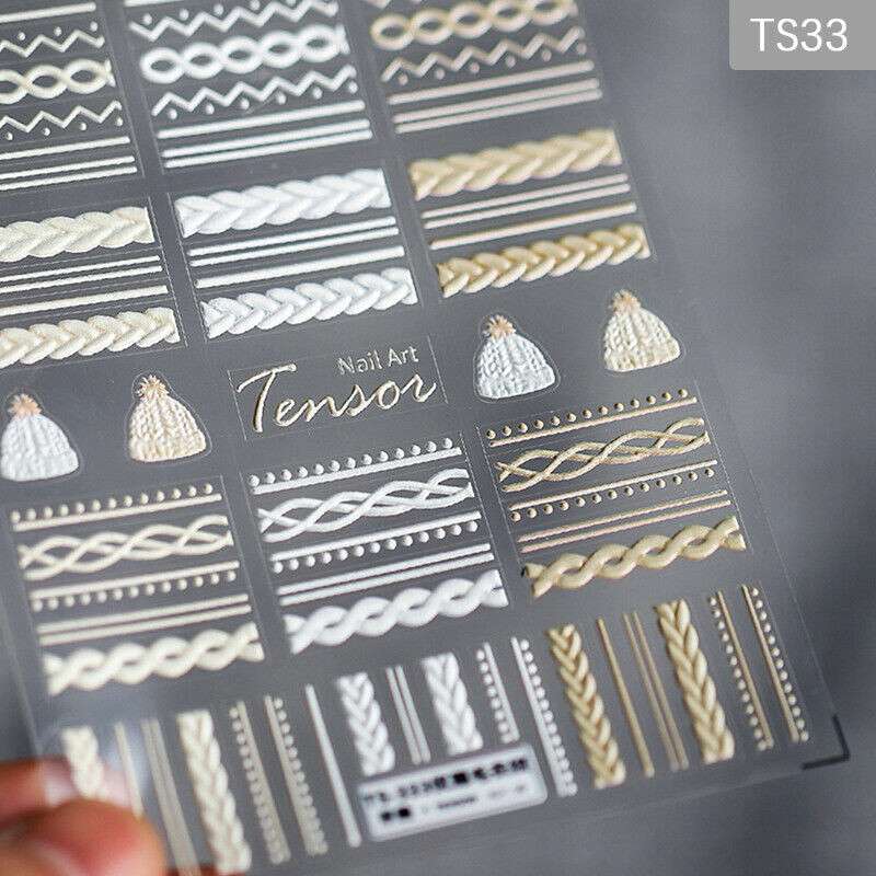 Decals Nail Sweater Cloth 5D Nail Stickers Embossed Winter Knit Art Decorati