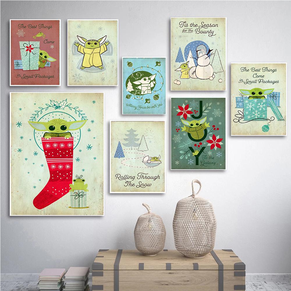 Disney Star Wars Christmas Cute Grogu Prints Poster Canvas Painting Modern Wall Art Pictures Living Room Bedroom Home Decoration