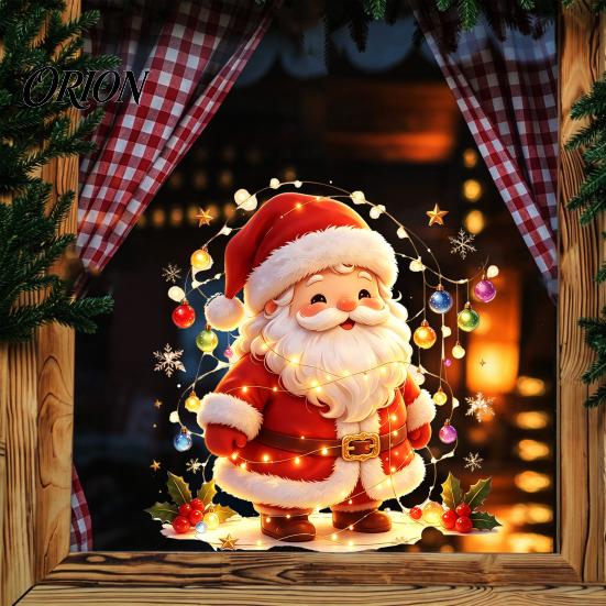 Removable Static Stickers Santa Snowman Christmas Window Clings, Reusable Stickers, Holiday Glass Colorful Home Shop Decorations Claus Wall Decals