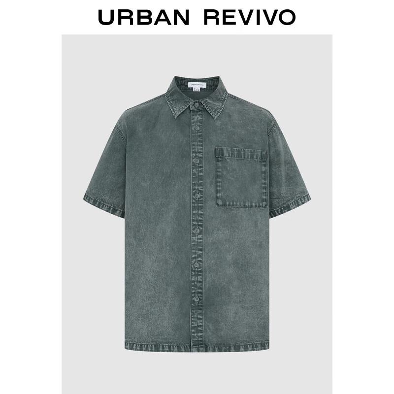 UR2025 Мужская джинсовая повседневная рубашка с коротким рукавом и карманом  Denim Revival  XL