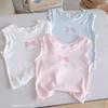 Girls Summer Cartoon Lace Bow Sleeveless T Shirt Candy Stylish Outer Wear Top For Kids