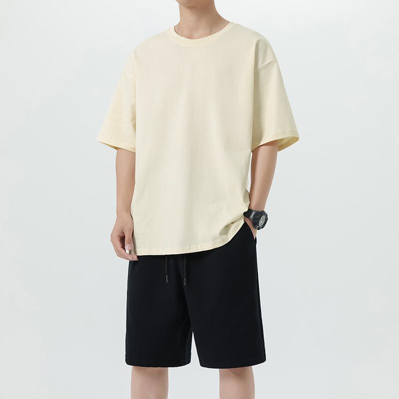 Men's Trendy Cotton Summer Two-Piece Set: Round Neck T-shirt & Casual Shorts