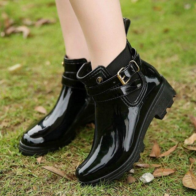 Comemore New Boots Women Short Boots Rain Shoes Non -Slip Galoshes Elastic Band Insulated Water Shoes Ankle Boots  Pvc Black