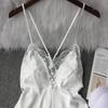 Pajamas Sexy Women's Ice Silk Suspender Shorts Two-piece Private Room Temptation White with Chest Pad Backless Summer Loungewear