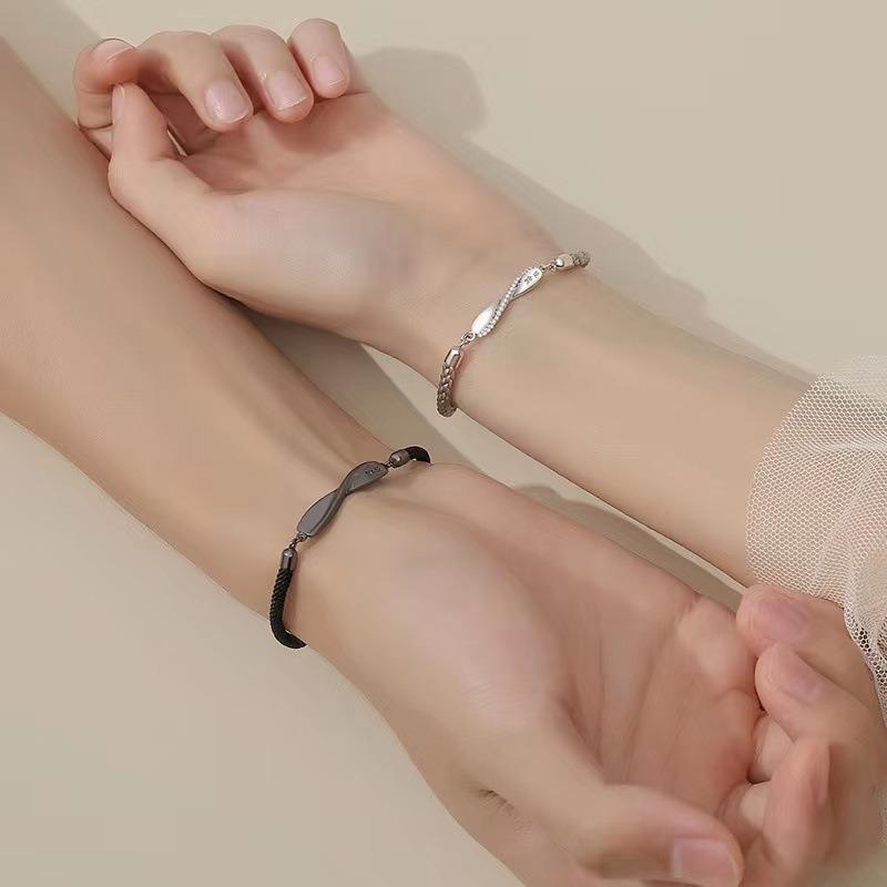 Mobius Couple Matching Woven Rope Bracelets Black White Pair For Men Women Valentines Day Gift