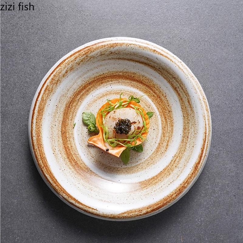 Circular Ceramic Dining Plate Fruit Salad Bowl Western Style Steak Plates Serving Plates Sashimi Plate Dessert Bowl Soup Bowl