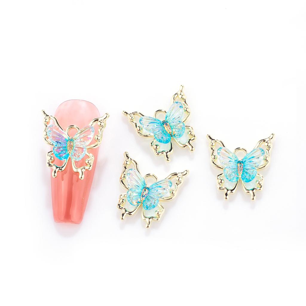 10pcs Butterflies Nail Decoration Shiny Stereoscopic Nail Charm Art 3D Stereoscopic Visual Effect Gradient Iridescent Butterflie