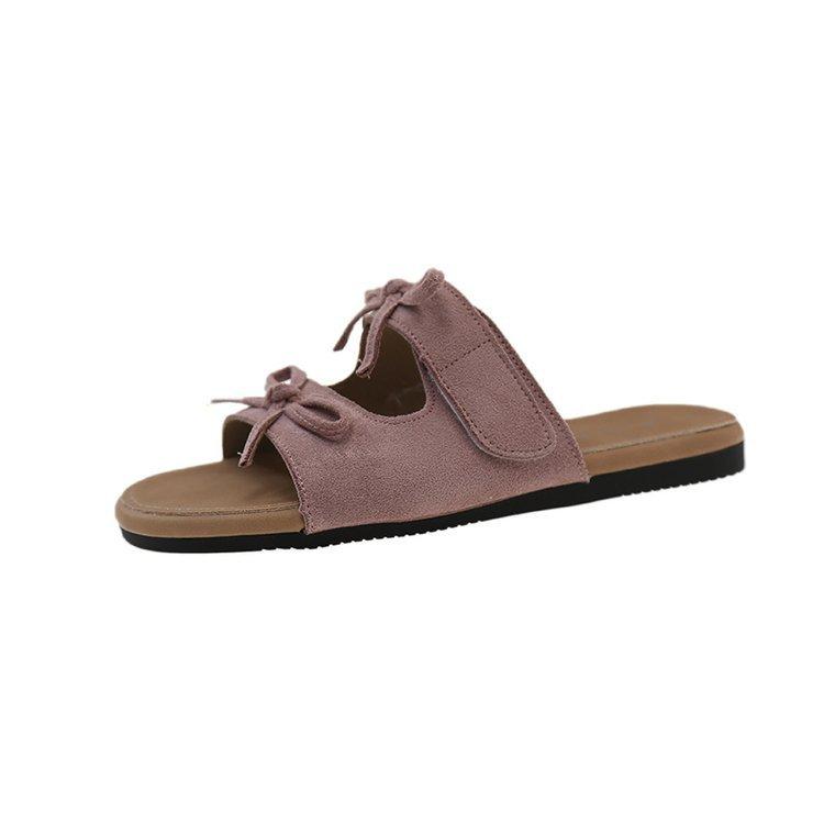 2025 Summer New Fashion Bow Women's Slippers Outdoor Retro Beach Casual Flat Shoes Lightweight Comfortable One Word Slippers