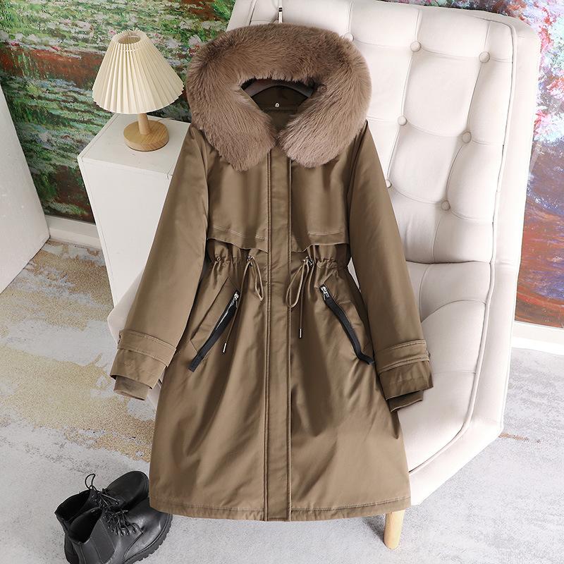 

Extended New Winter Removable Pie Overcoat Loose Over The Knee Cotton Coat XXXL темно-коричневого