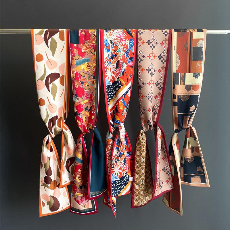 Women Luxury Design Print Silk Ribbon Female Foulard Floral Headband Neck Tie Bag Suit Scarf Hair Band Kerchief Neckerchief