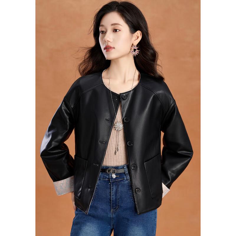 Ke Bei Er Women's New Chinese Style Jacquard Reversible PU Jacket