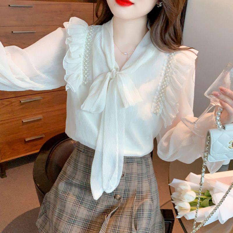 Fashion and Beautiful Butterfly Bow Tie Chiffon Shirt for Women Blouse