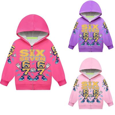 Kids Fashion Girls Steal a Brainrot 67 Printed Casual Hooded Zipper Long Sleeves Jacket Coat