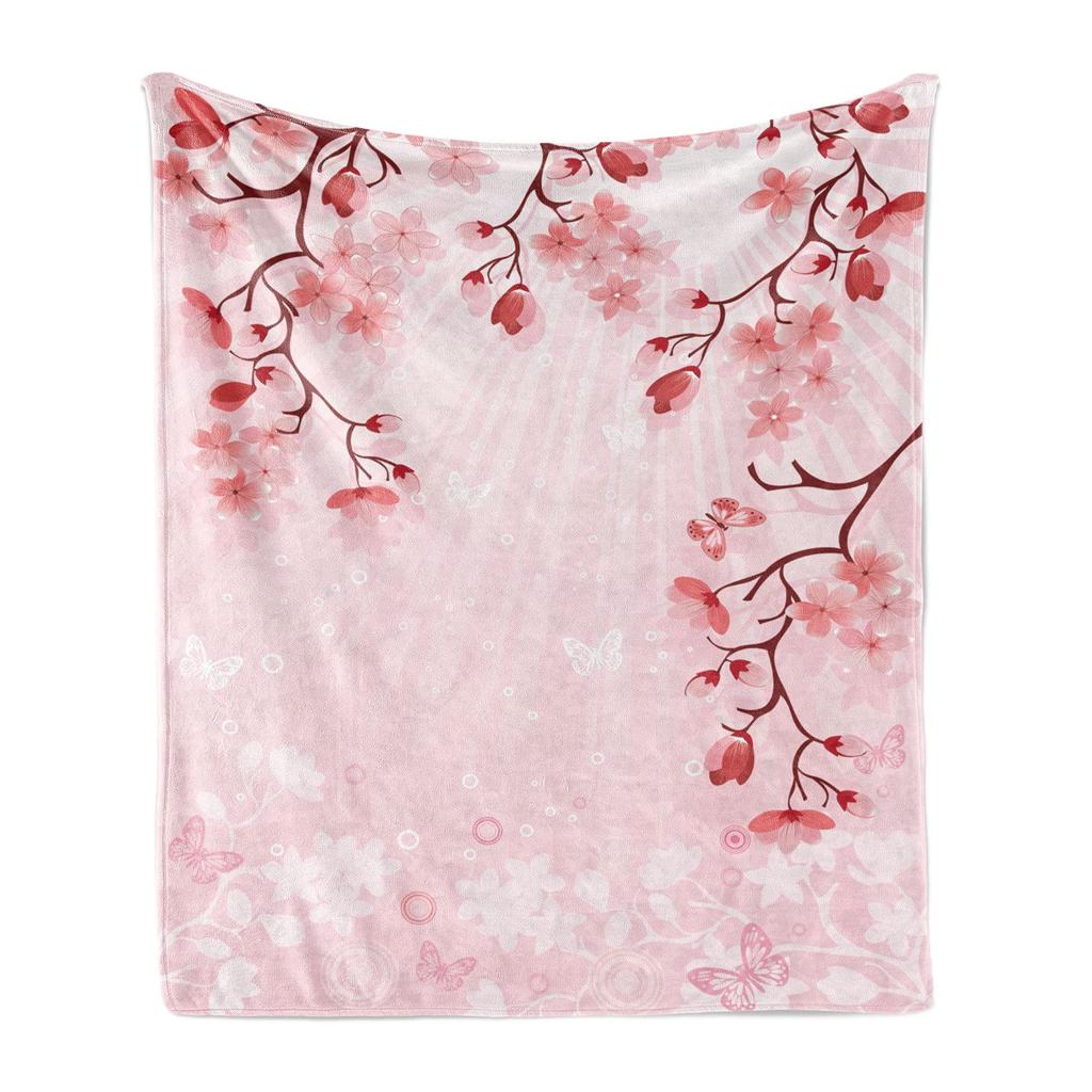 Girl'S Cherry Blossom Wool Blanket Women'S Floral Cherry Blossom Branch Suitable For Bed/Sofa Decoration Soft Plush Blanket